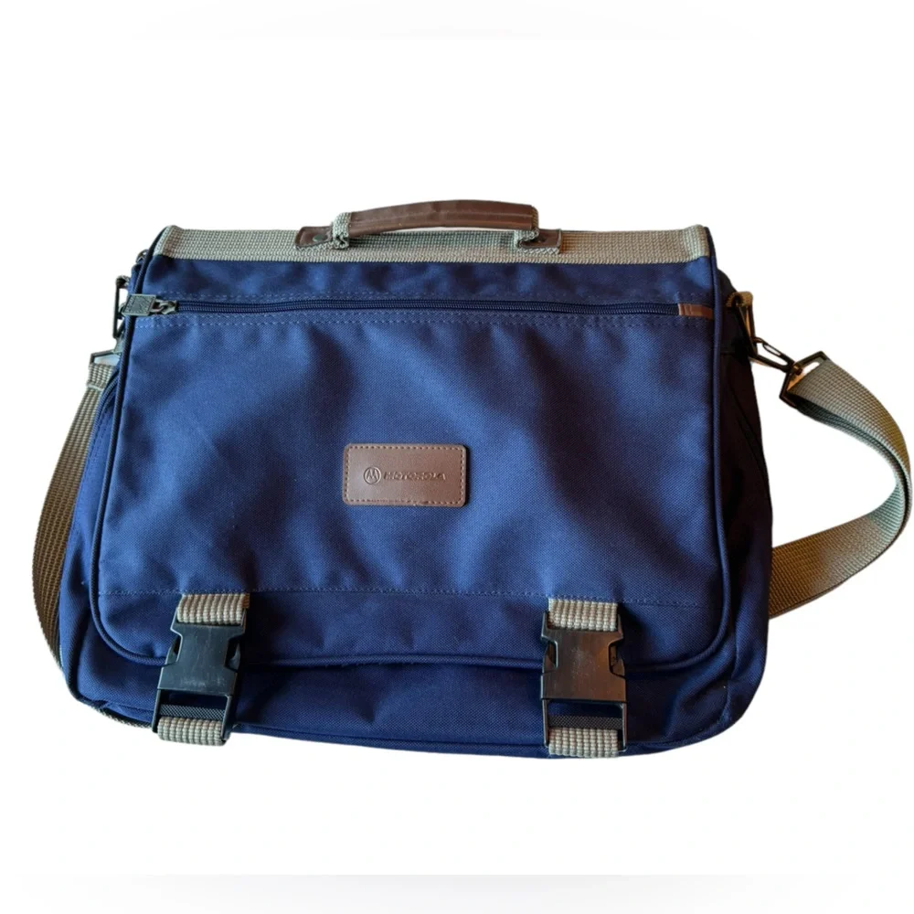 Vintage Motorola Cell Phones Blue Men’s Laptop Briefcase Attaché Bag MINTY Promo